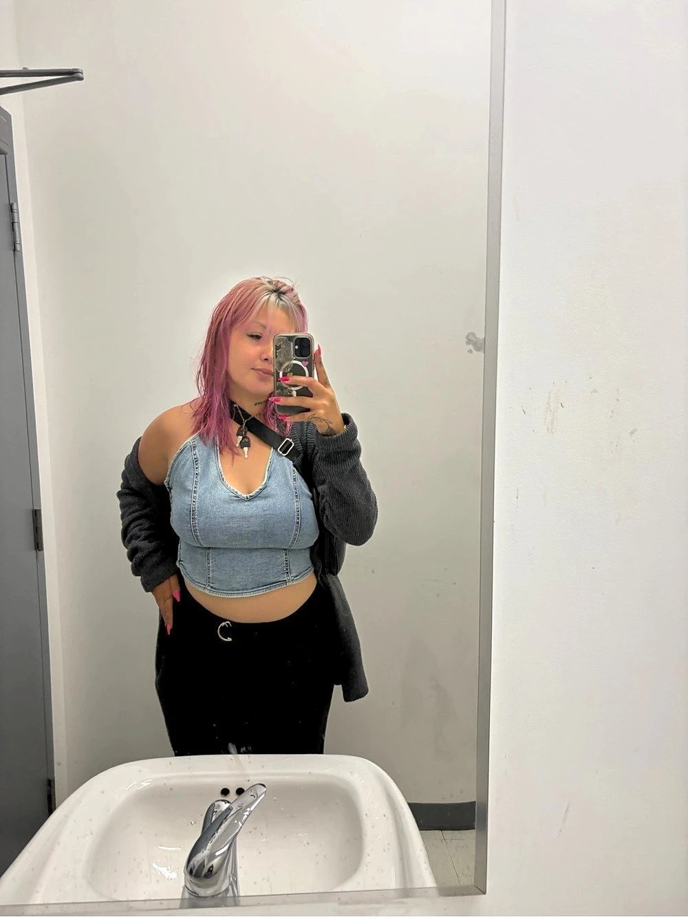 Blue Denim-Look Crop Top